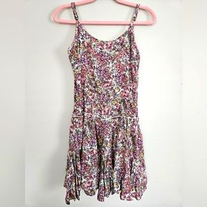 Wild Fable Floral Pattern Lace-up Back Dress Multicolor Ruffle Flare Size Small